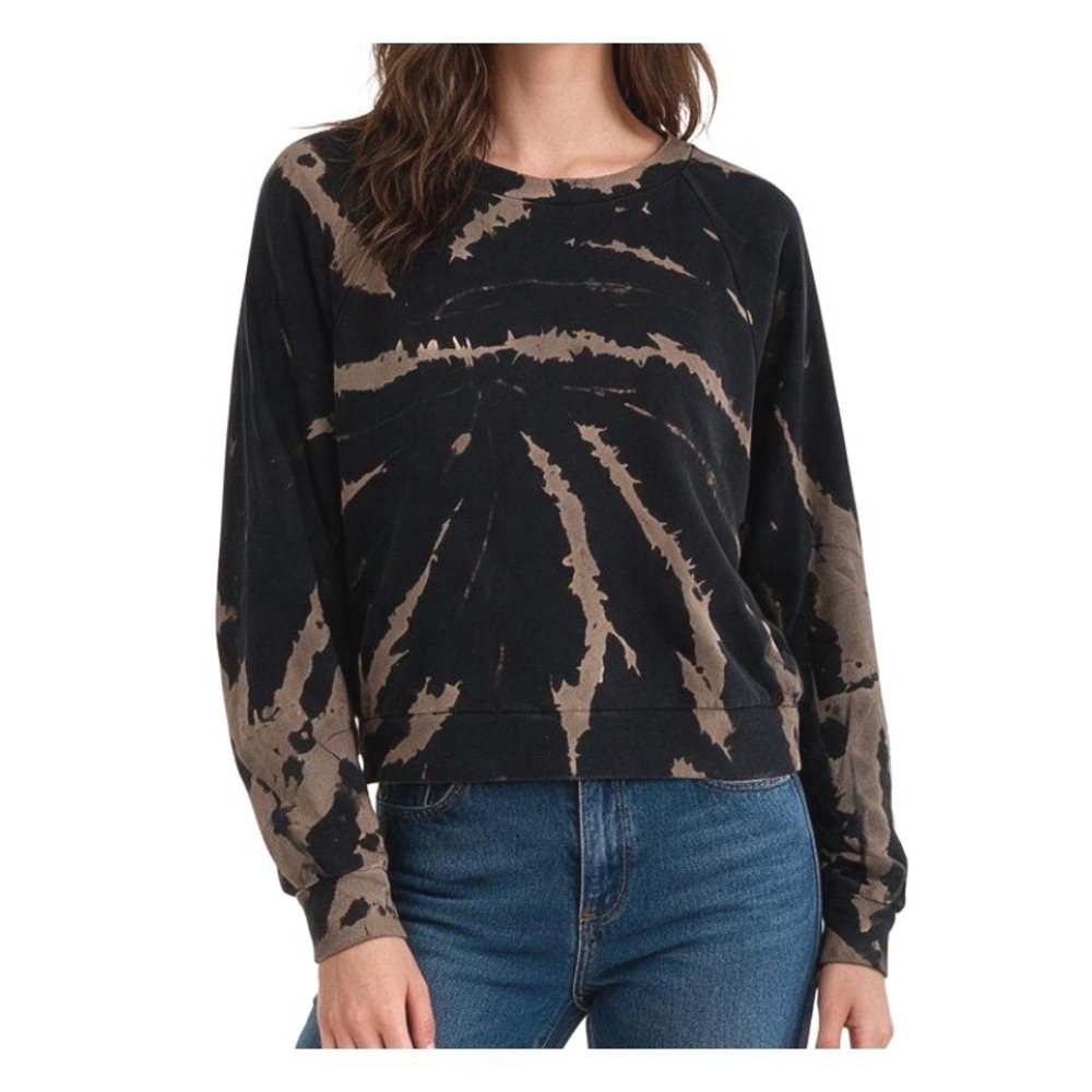 WILD FOX Boneyard Easy Sweats Sweatshirt BLACK/BROWN TIE DYE Lounge Top Cotton M